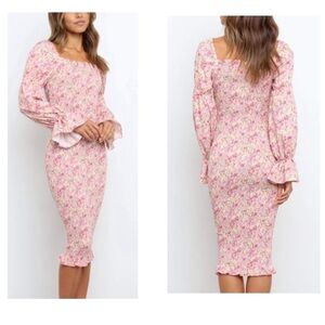 SNDYS Sundays The Label Courtney smocked Floral Midi Dress – Size 10
